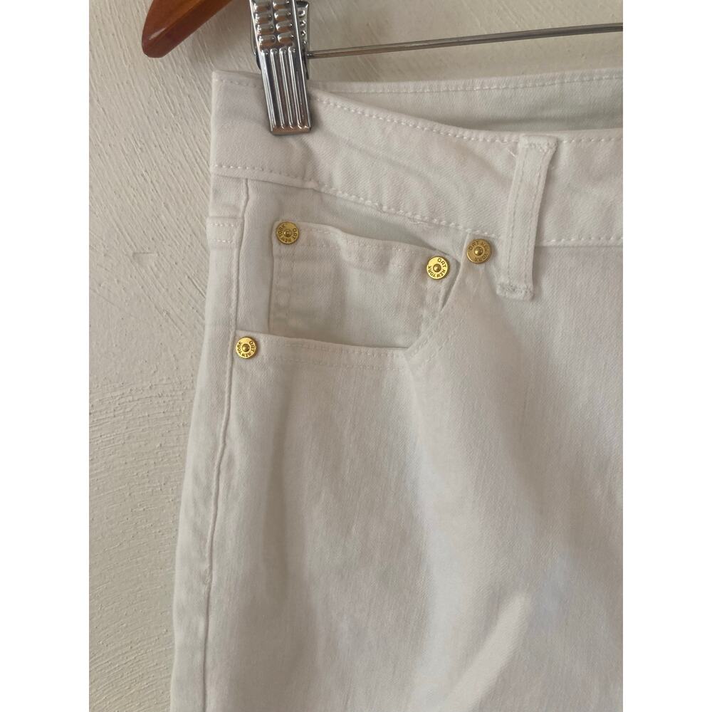 OAT New York White High Rise Straight Leg Jeans Seashell Button Raw Hem 8 - Picture 3 of 10